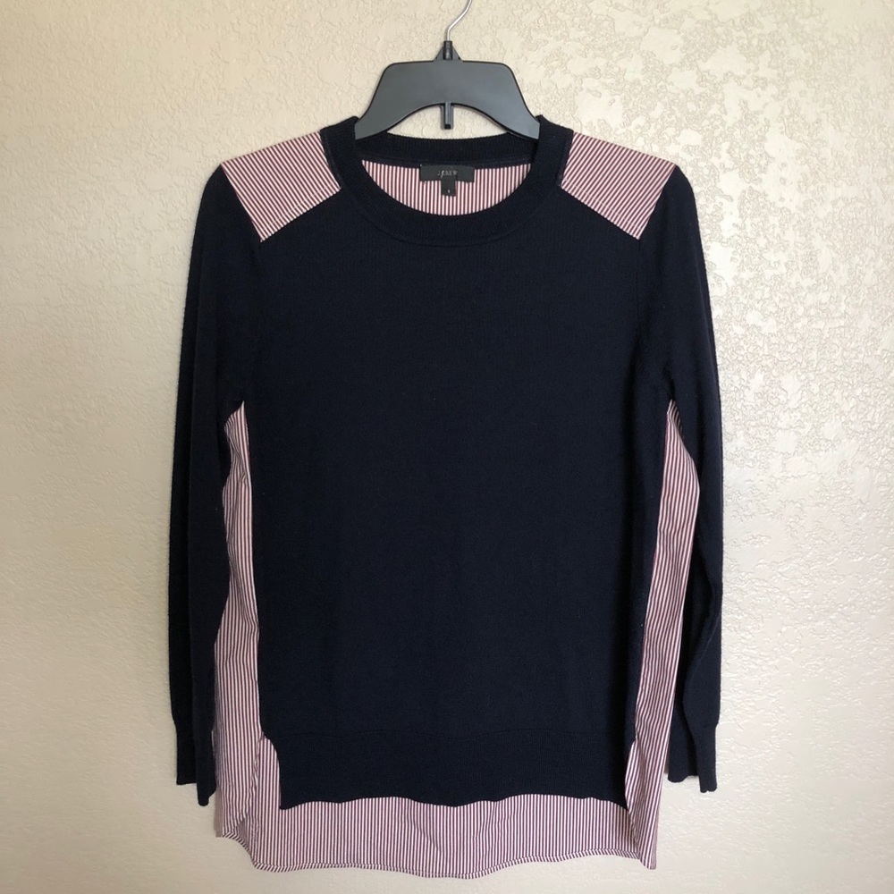 J. Crew navy red and white shirttail sweater small
